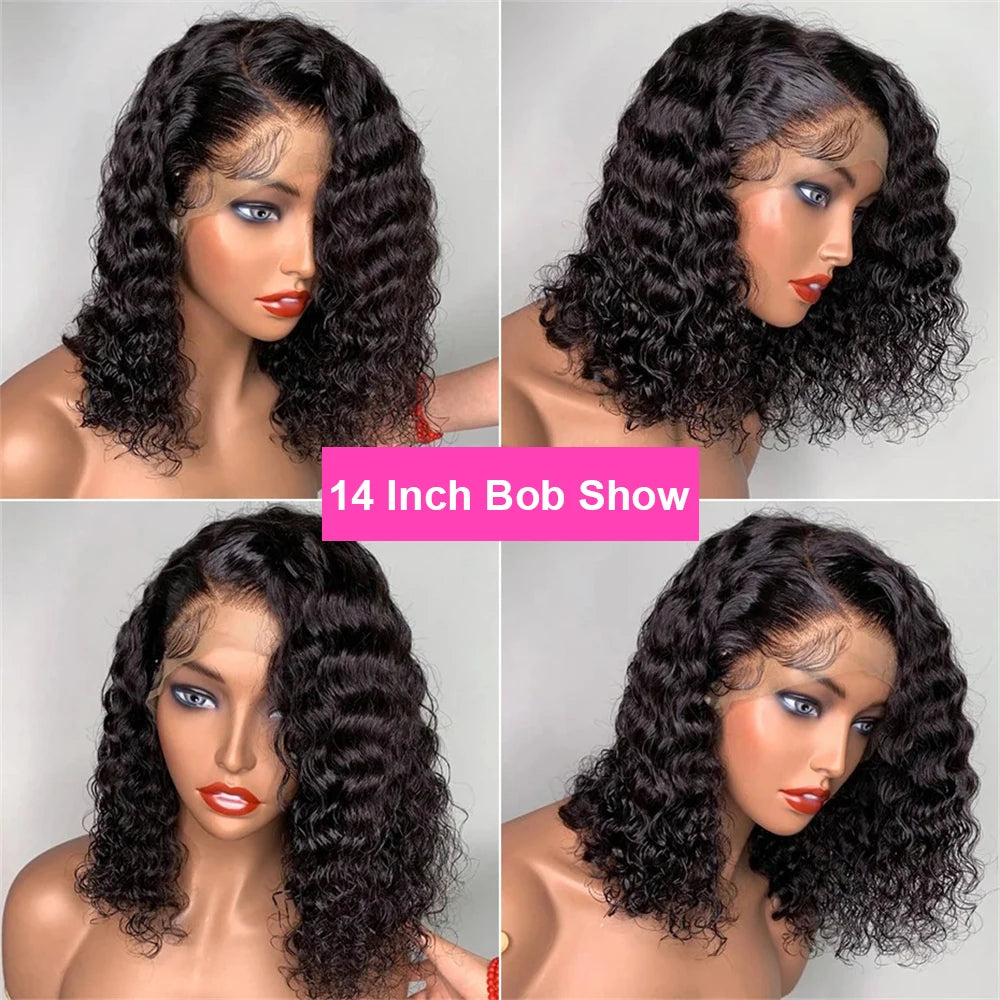 Brazilian Deep Wave Bob Wig - 100% Human Hair Lace Front Wig for Women