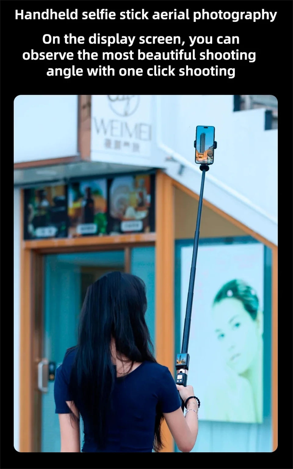 2025 New 5 in 1 Projection Rear Camera Selfie Stick with Selfie Monitor Screen Brush TikTok Bluetooth Remote Control Scrolling