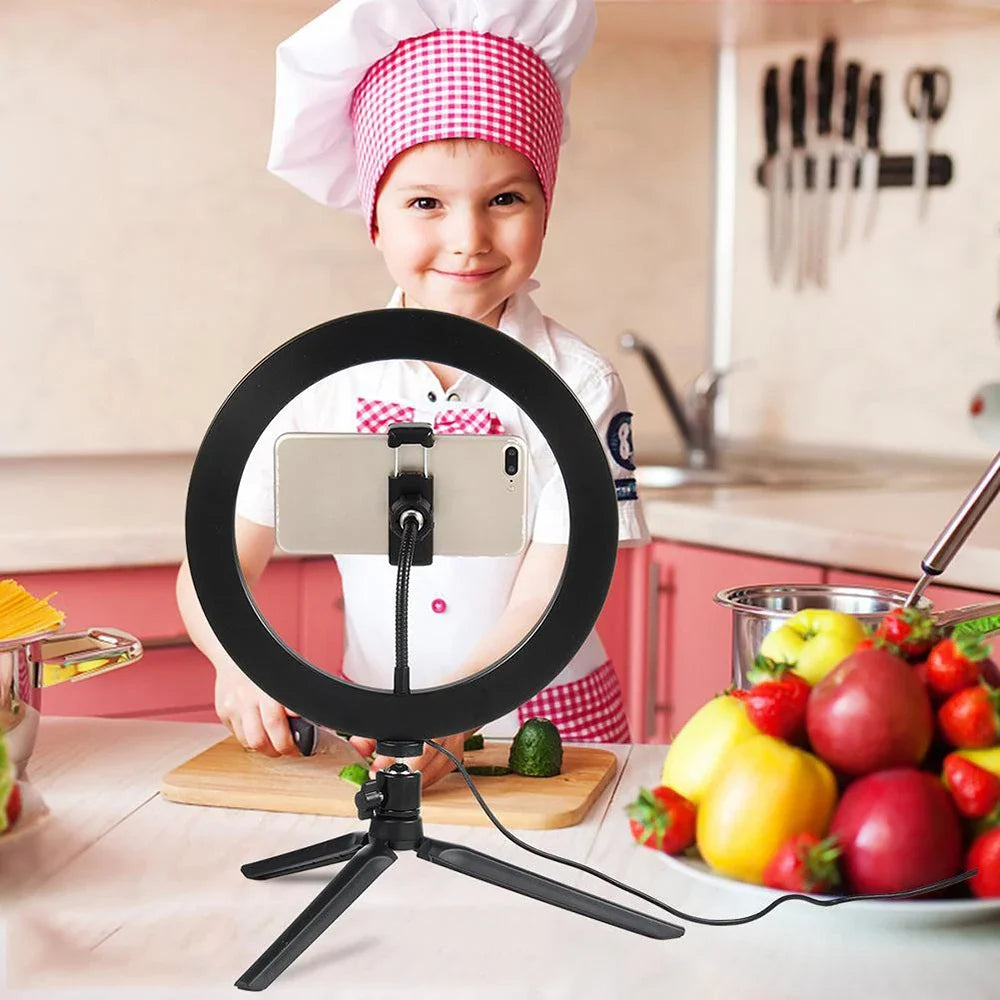 10" 26cm Dimmable LED Ring Light Kit with Tripod – 120 Beads USB Selfie & Live Streaming Lamp for Photography, Video & Makeup