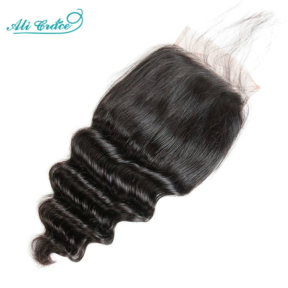 Ali Grace Hair Loose Wave Transparent 5x5 Lace Closure with Hair Bundles Brazilian Human Hair Loose Wave 3 Bundles With Closure