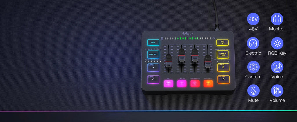 FIFINE USB Gaming Mixer With XLR Microphone Interface,48V Phantom Power,RGB, Sound Card for Podcasting Streaming AmpliGame SC3