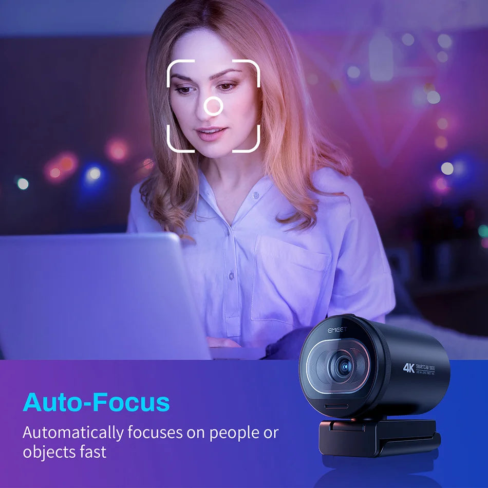 Webcam 4K HD USB Web Camera 1080P 60FPS Fast Autofocus Streaming Camera EMEET S600 With Mics for Video Calling/Zoom/Skype/Teams