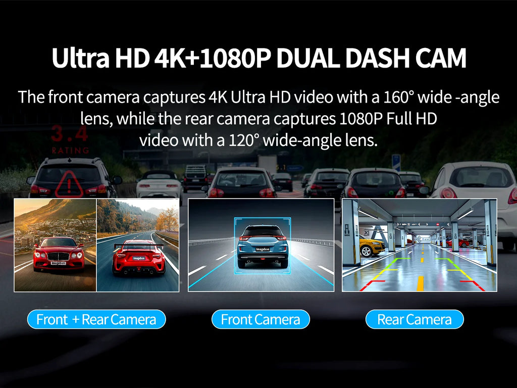 Imagebon H13 Pro 4K Camera ADAS Dash Cam 5s Power On 24h Parking Monitor Wireless Carplay & Android Auto GPS Navigation Car DVR