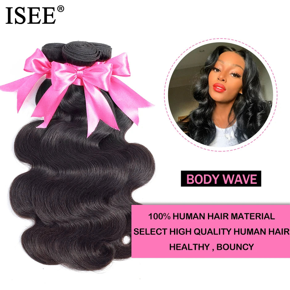 ISEE Malaysian Body Wave Remy bundles raw Human Hair Extensions 100% Unprocessed Can Buy 1/3/4 Bundles Nature Color Weave