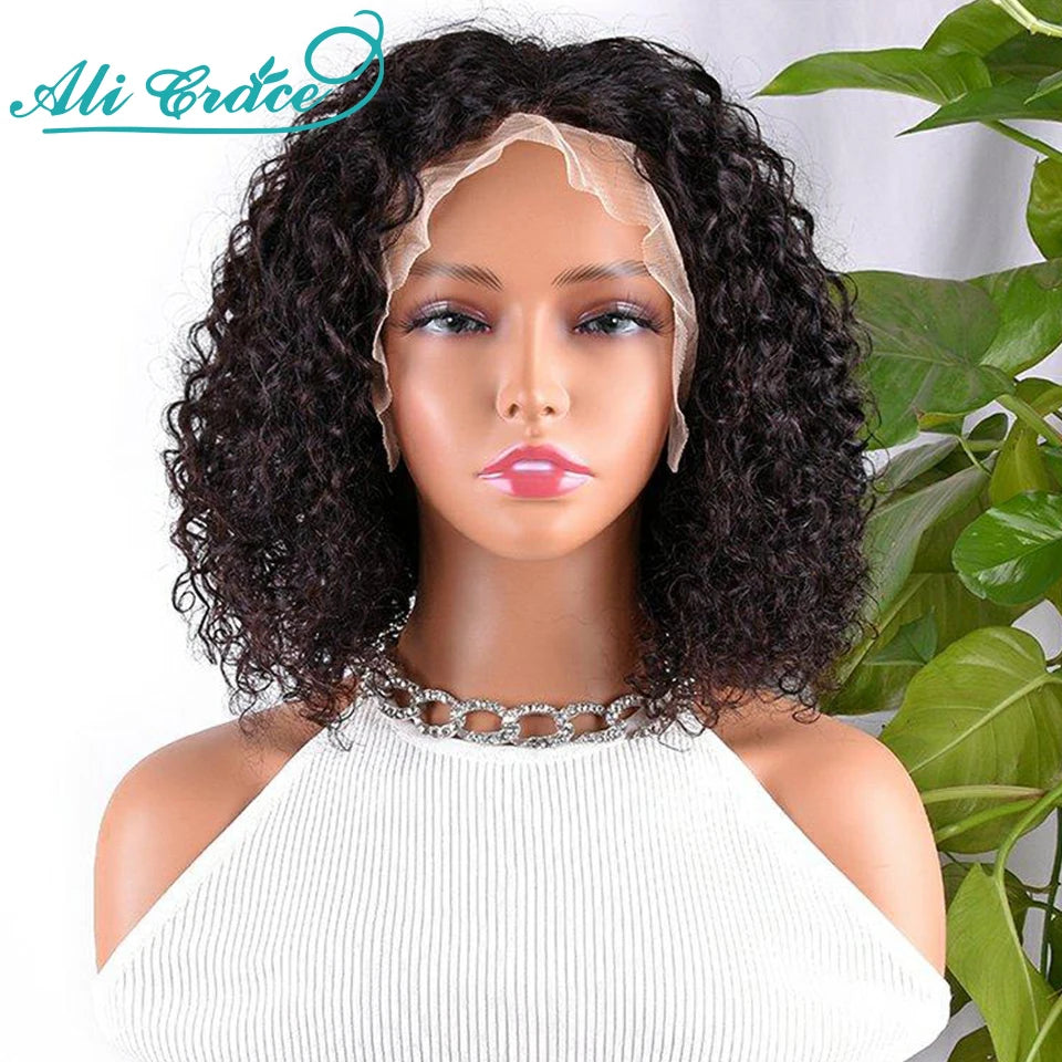 Ali Grace Hair Bob Wig Kinky Curly Hair Transparent 13x4 Lace Front Wig Pre-plucked Short Bob Wigs Deep Curly Remy Human Hair