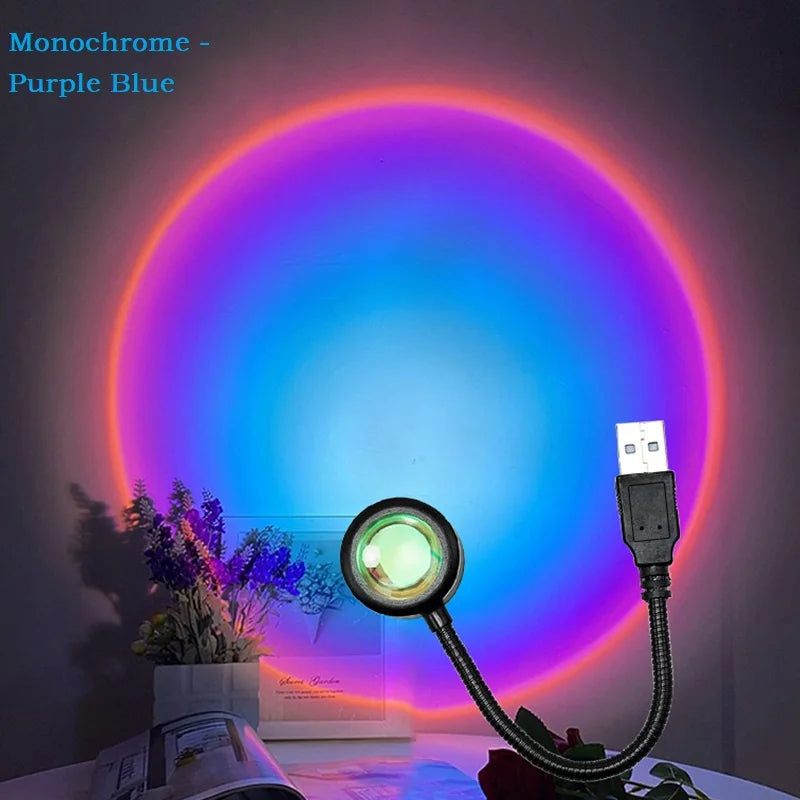 Keroro USB Sunset Light Lamp Self Photography Light LED Rainbow Neon Night Light Projector Photography Wall Atmosphere Light