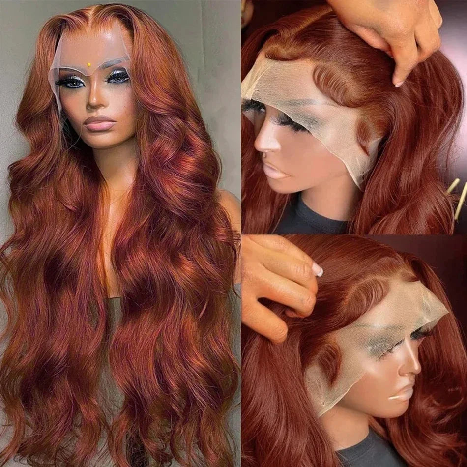 34 Inch Reddish Brown 13x4 Lace Front Human Hair Wigs Brazilian 180% Body Wave HD Lace Frontal Wig 100 Human Hair Wigs For Women