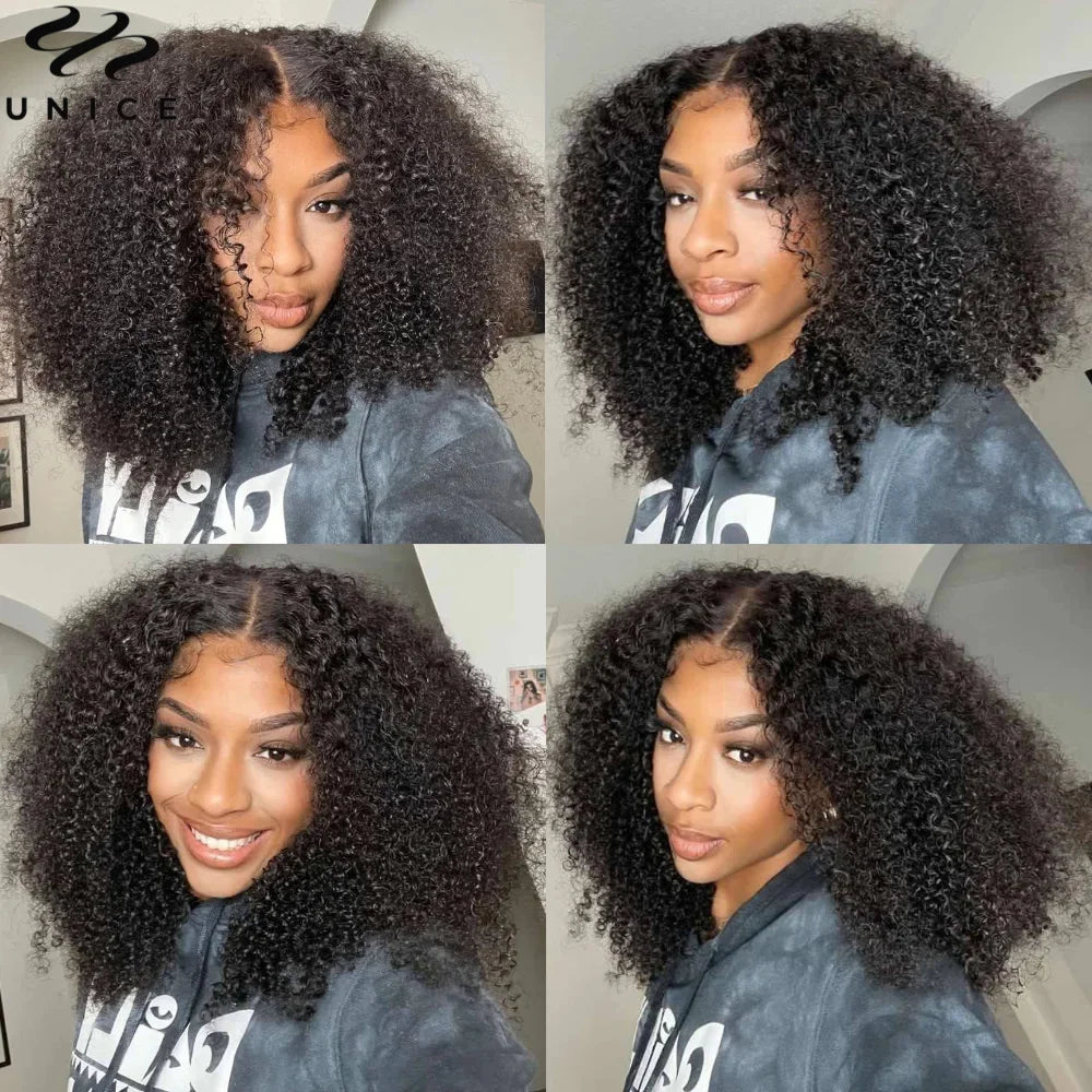 UNice Hair Kinky Curly Lace Wig Human Hair Natural Color 4x1 Lace Part Human Hair Wig Middle Part Only
