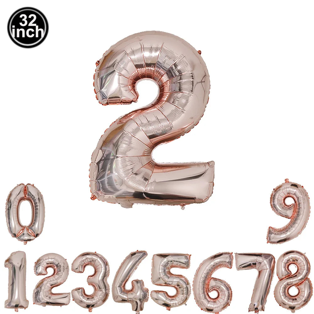 32inch Hot Pink Rose Foil Number Balloons Girls Birthday Pink Large Number Balloon Birthday Wedding Baby Shower Party Decor