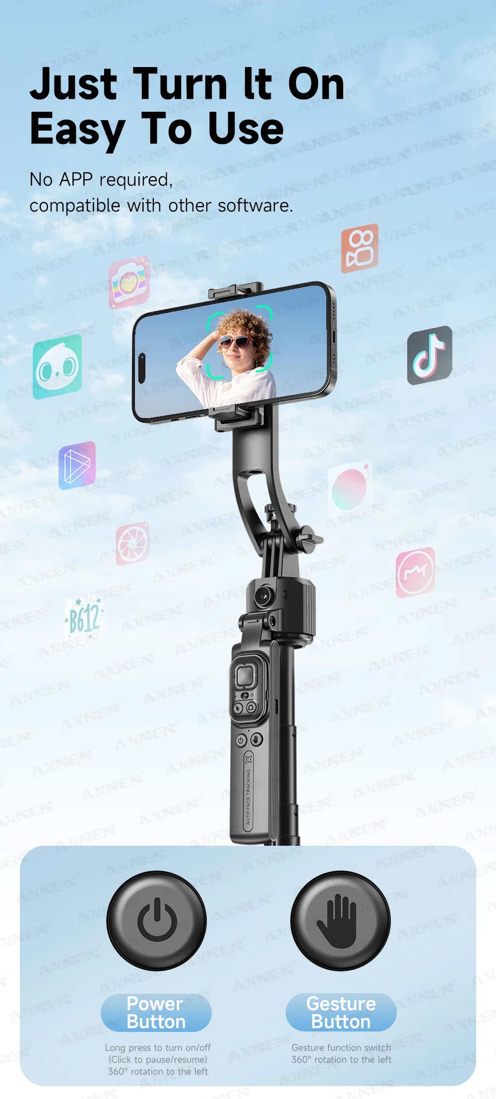 1630mm/64in C17 Tripod Selfie Stick 360° Auto Rotation Shooting Quadruped Phone Stand Face Track Bluetooth Remote Control Tripie