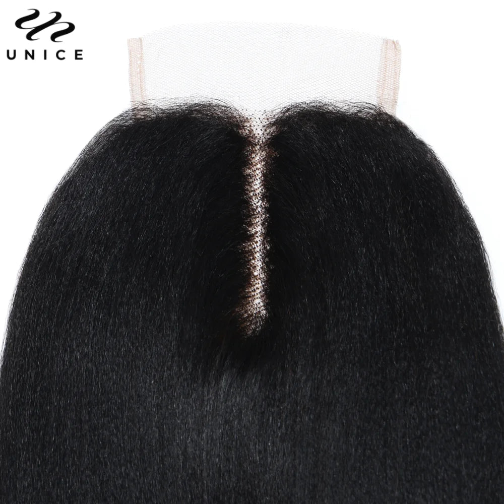 UNICE Hair Yaki Straight Human Hair 4x4 Lace Closure Only 1PC Free Part Lace Closure