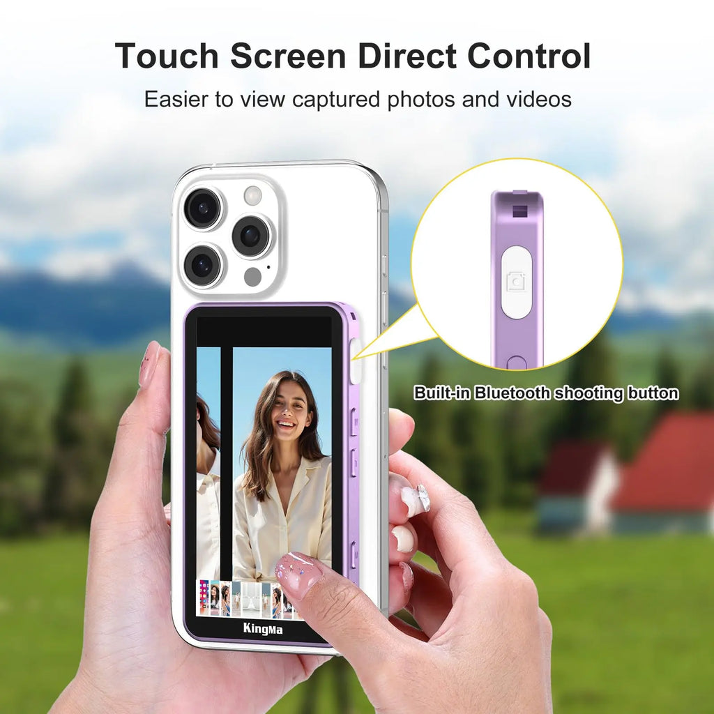 KingMa Magnetic Phone Vlog Selfie Touchscreen Monitor, with Zoom, Wireless Recording, Phone Rear Camera for iPhone Selfie TikTok