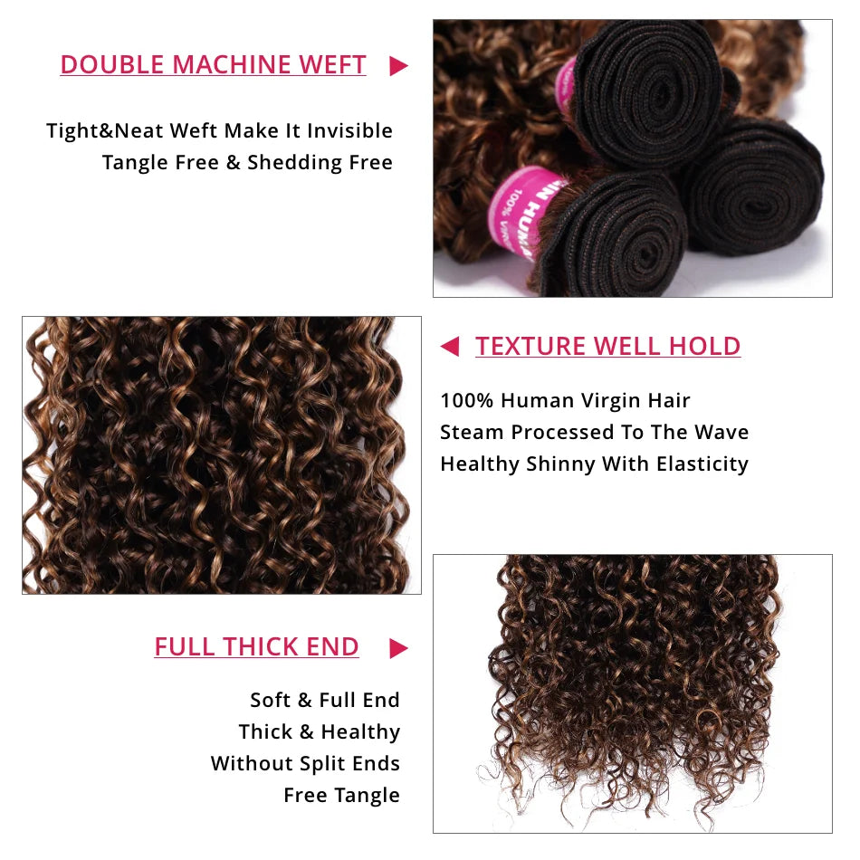 UNICE Hair TL412 Blonde Highlight Curly Hair Bundles 1/3/4 PCS Deal Pre Colored Human Hair Bundles Sew In Weaves Extentions