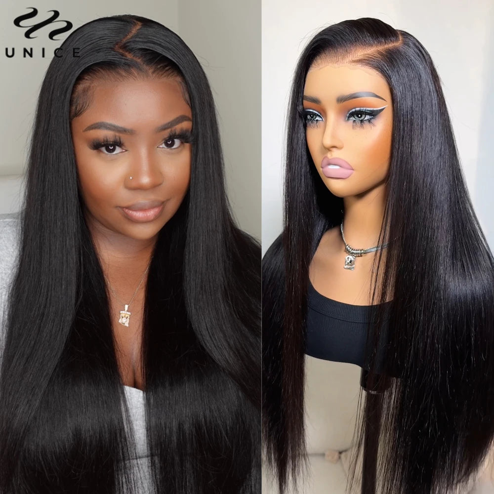 UNICE Pre Everything 13x4 Human Hair Lace Frontal Wig Pre Cut Pre Bleached Pre Plucked Straight Lace Front Wigs 150% Density
