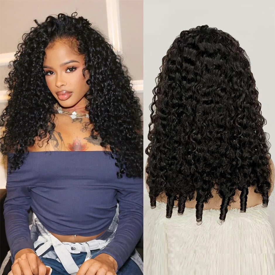 3 in 1 Burmese Curly Half Wig 250 Density Glueless Flip Over Half Wig with Drawstring Spiral Curly Ends Isee Human Hair Wigsi