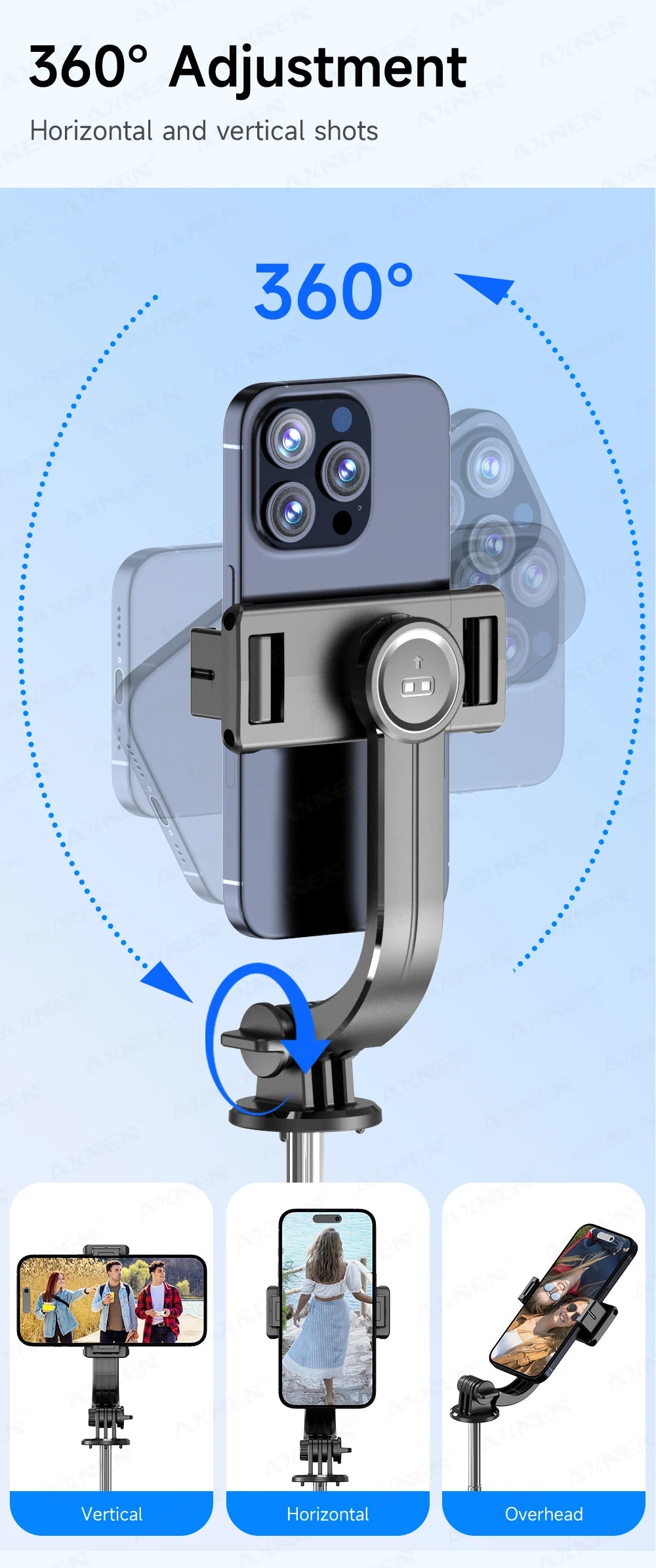 F15 Selfie Stick Tripod with Bluetooth Remote, 6-Section Extendable Pole, 360° Rotation, Fill Light Option, for Phone Vlog