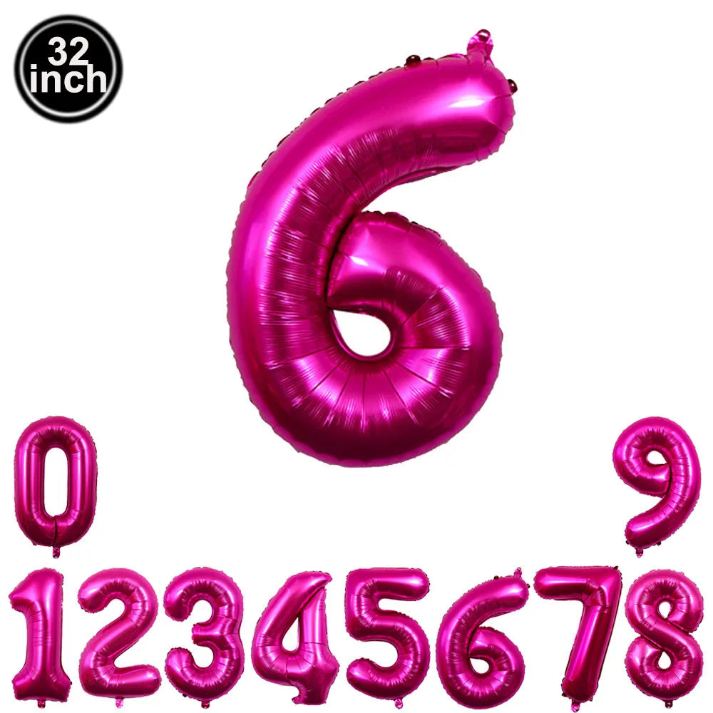 32inch Hot Pink Rose Foil Number Balloons Girls Birthday Pink Large Number Balloon Birthday Wedding Baby Shower Party Decor