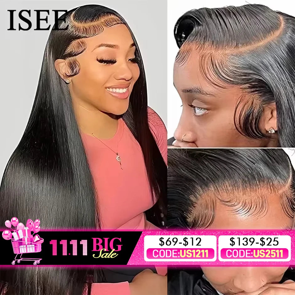 ISEE HAIR Wig Malaysian Straight 13x4 HD Lace Frontal Wig Pre Bleached Knots Wigs For Women 4x4 Lace Wig Human Hair Wigs