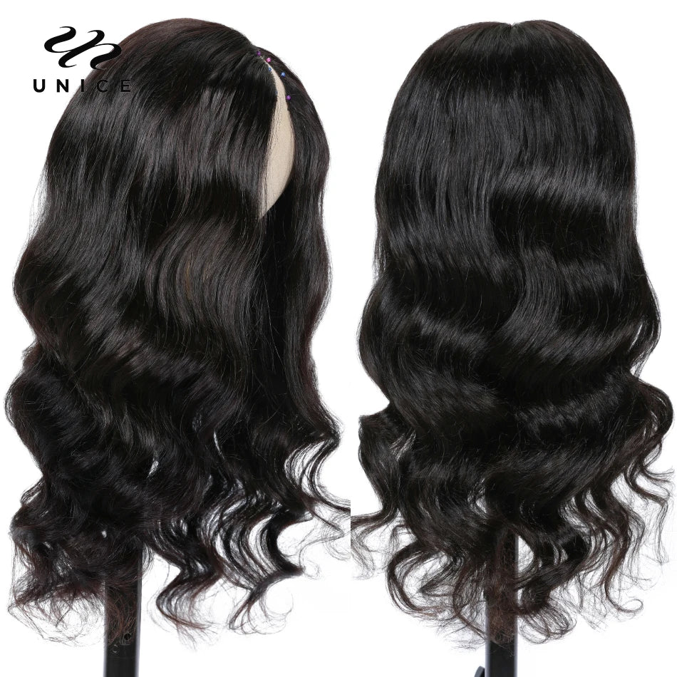 UNice Hair Body Wave V Part Wig Human Hair Natural Color Upgrade U Part Wig Minimal Leave Out No Lace No Glue Wig 150% Density