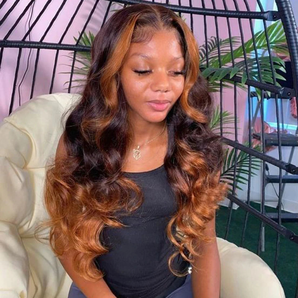 Clearance Sale Cheap Wig Ombre 30 Brown Colored Body Wave Lace Wig Human Hair T Part Lace Wig Human Hair for Women Big Discount