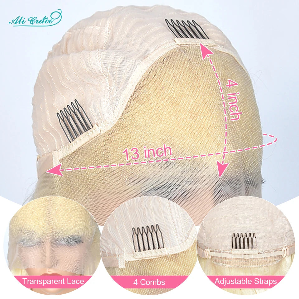 Ali Grace Bob Wigs Human Hair T1B/613 Ombre Straight Hair Short Bob 13X4 Lace Front Wigs For Women Pre-Plucked Hairline Bob Wigs