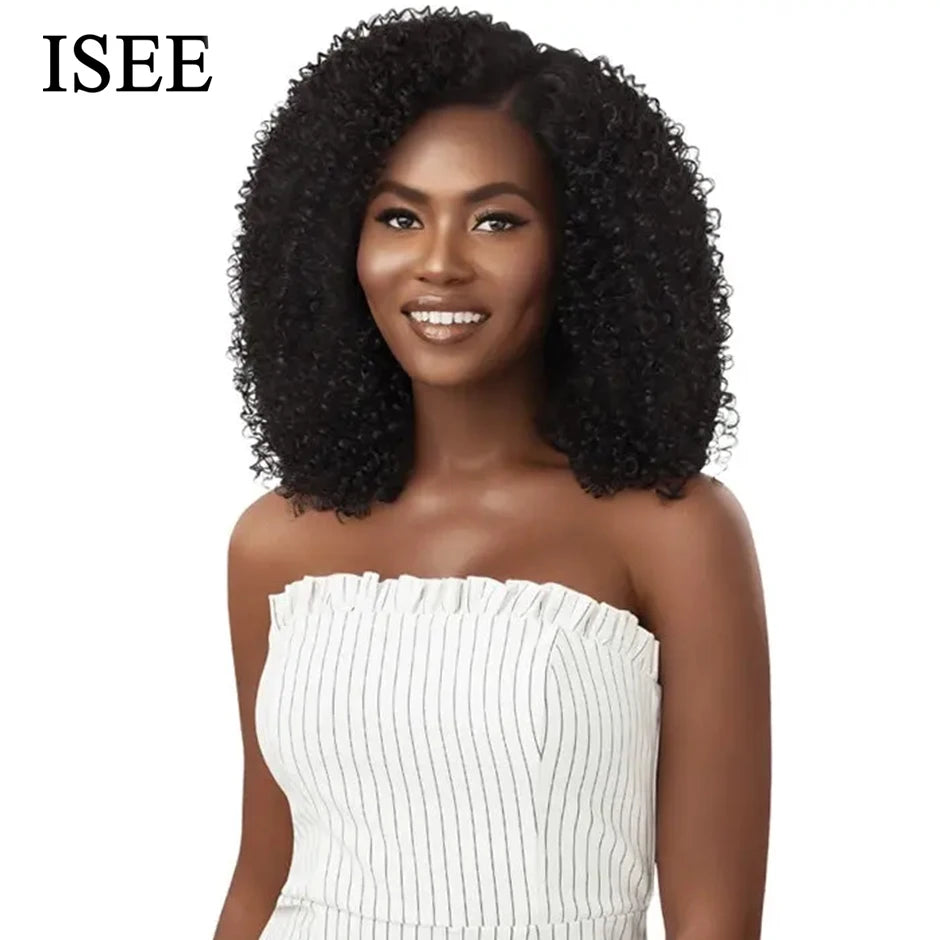 Glueless Isee Hair Mongolian U part Kinky Curly Wigs Human Hair For Women 180% Density Curly 100% Human Hair Wigs U Shape Wigs