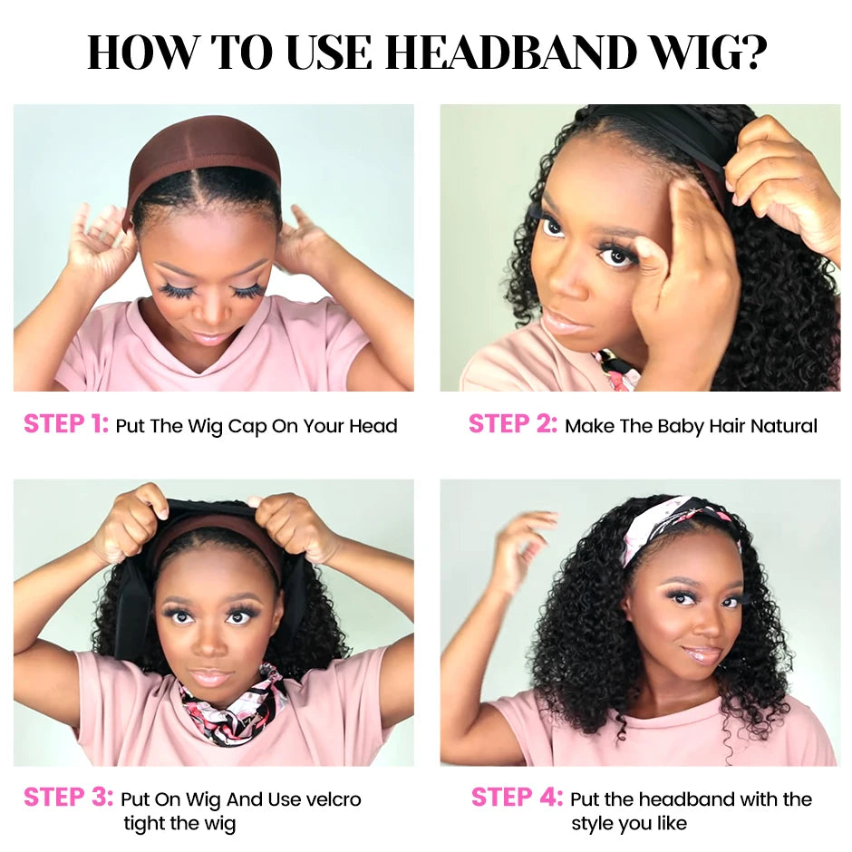 ISEE Hair Headband Wig Human Hair Kinky Curly Scarf Wigs For Women Brazilian Curly Wigs on Sale No Glue No Gel Full Machine Wigs