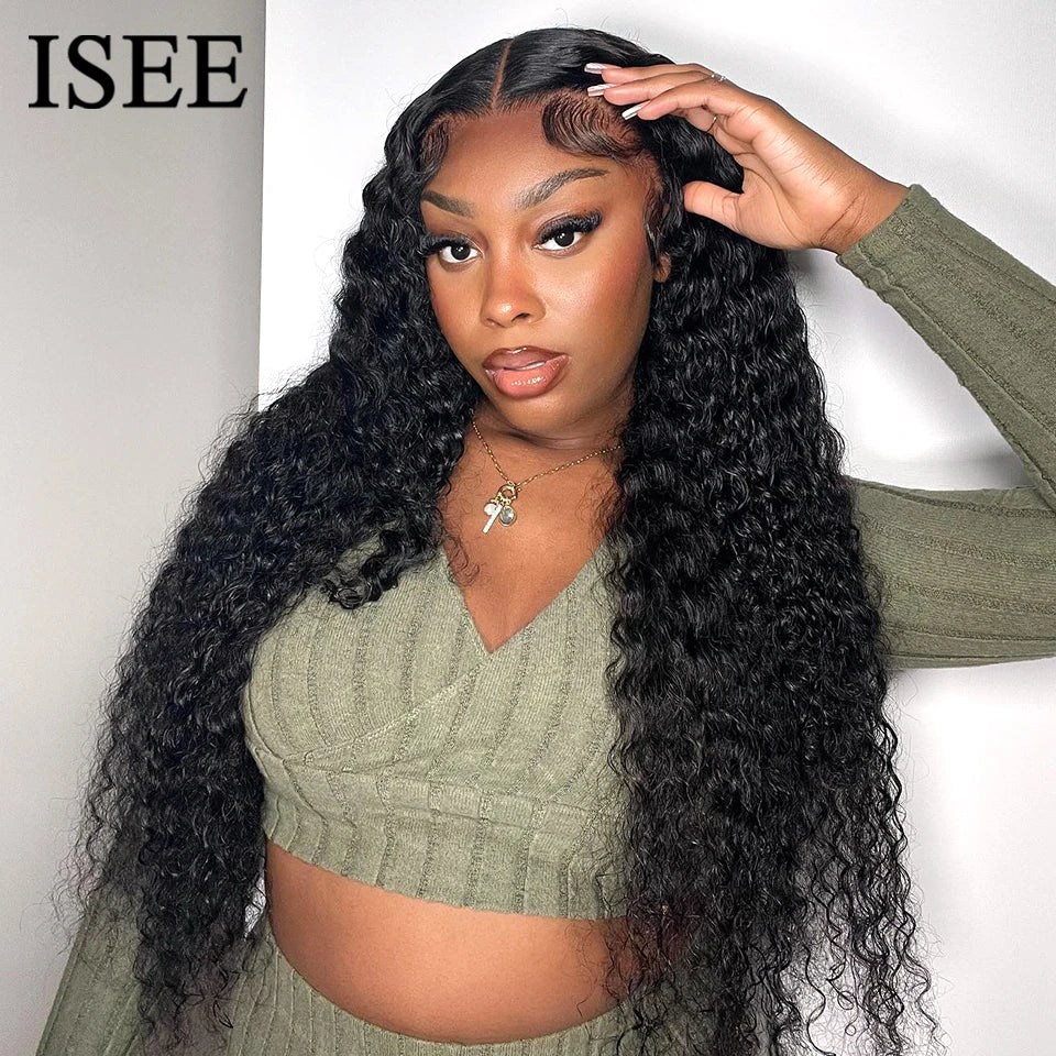 ISEE HAIR HD Transparent Water Wave Frontal Wig 13x4/13x6 Curly Lace Front Human Hair Wigs For Women Deep Wave Lace Frontal Wigs
