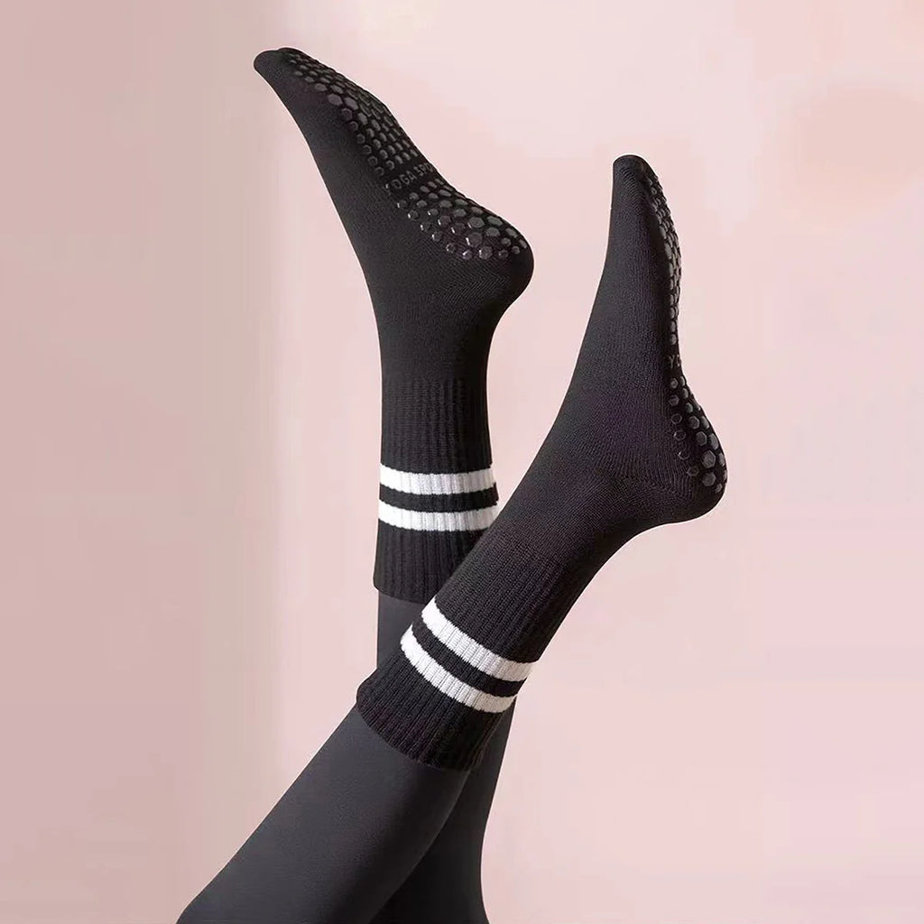 3 Pairs Long Yoga Socks with Grip for Women Anti Skid Gripper Socks No Slip Socks for Pilates, Barre, Dance,Yoga