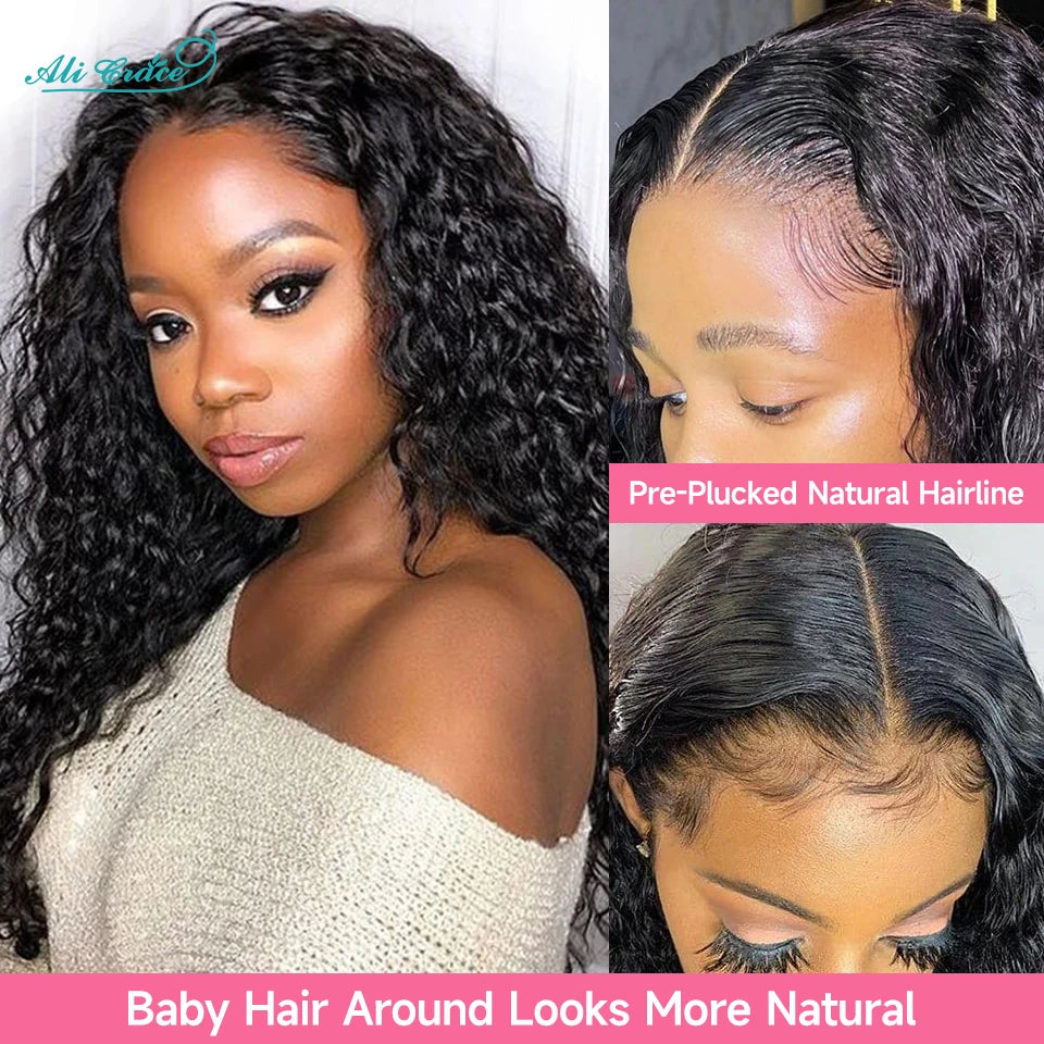 Ali Grace Glueless Wig Peruvian Water Wave 13x4 Lace Front Human Hair Wig Preplucked Water Deep Wave Lace Front Wigs For Women
