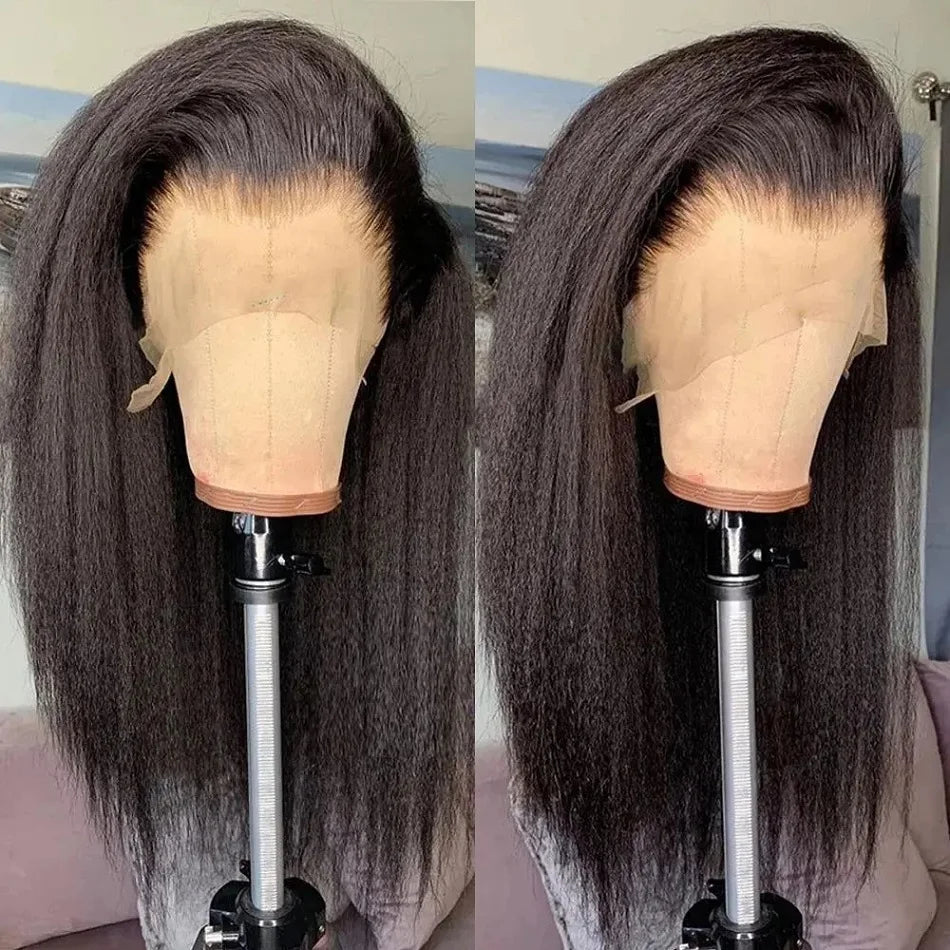 Brazilian Kinky Straight Lace Front Wig 13x4 HD Transparent Lace Human Hair Wig Pre-Plucked Natural Hairline