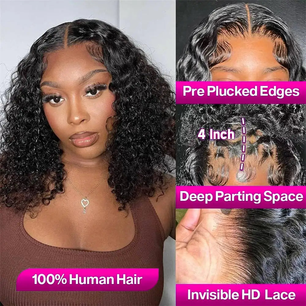 Brazilian Deep Wave Bob Wig - 100% Human Hair Lace Front Wig for Women