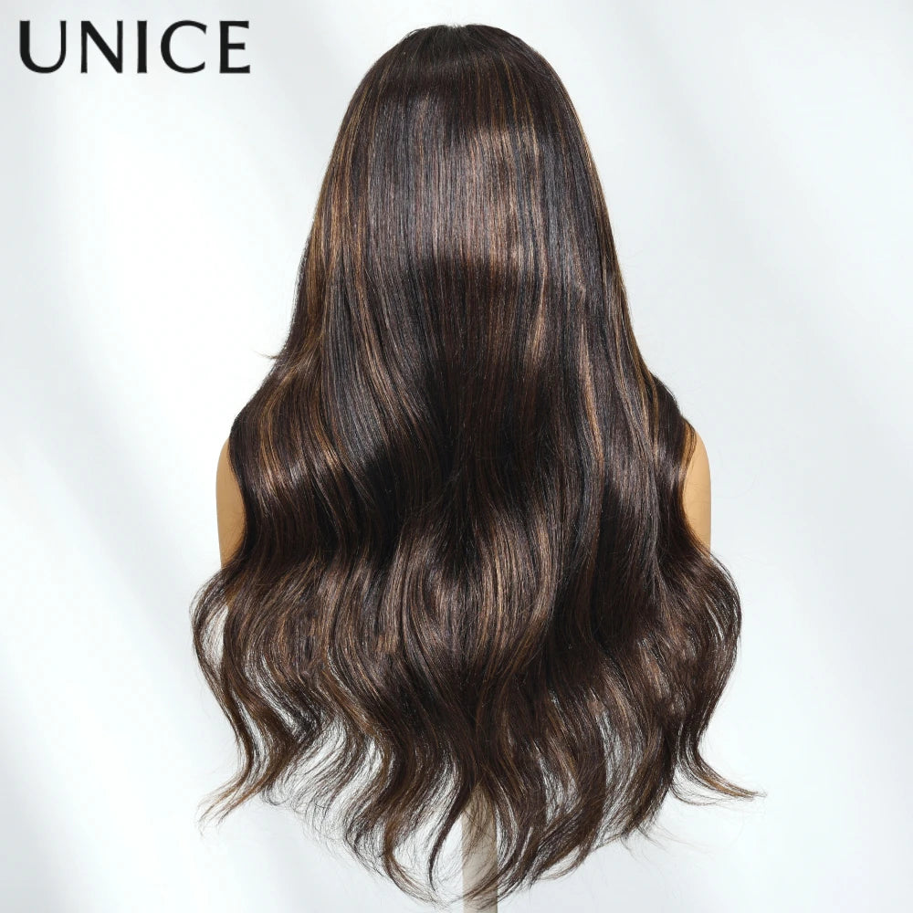 UNice 13x4 Pre-Everything™ Lace Frontal Brown Caramel Highlights Yaki Loose Wave Wig With Drawstring Glueless Wig 150% Density
