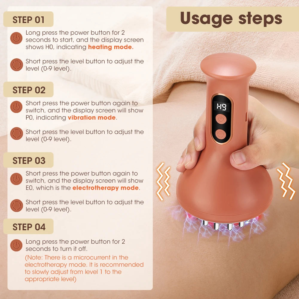 USB Rechargeable Abdominal Massager for Hot Compress and Adjustable Guasha Cupping Intensity Arm and Leg Massage Handheld