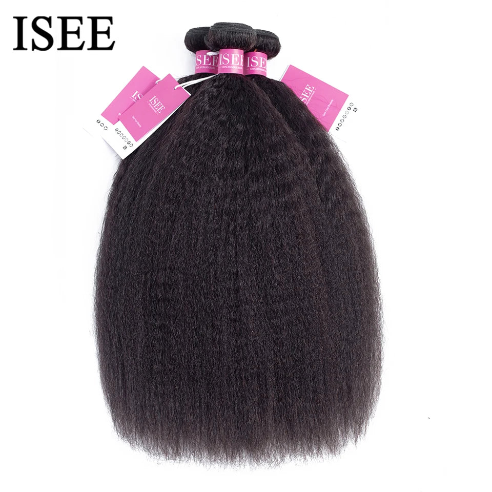 ISEE HAIR Mongolian Kinky Straight Bundles 100% Human Hair Extensions 100% 1/3/4 Bundles Deal Remy Natural Hair Bundles