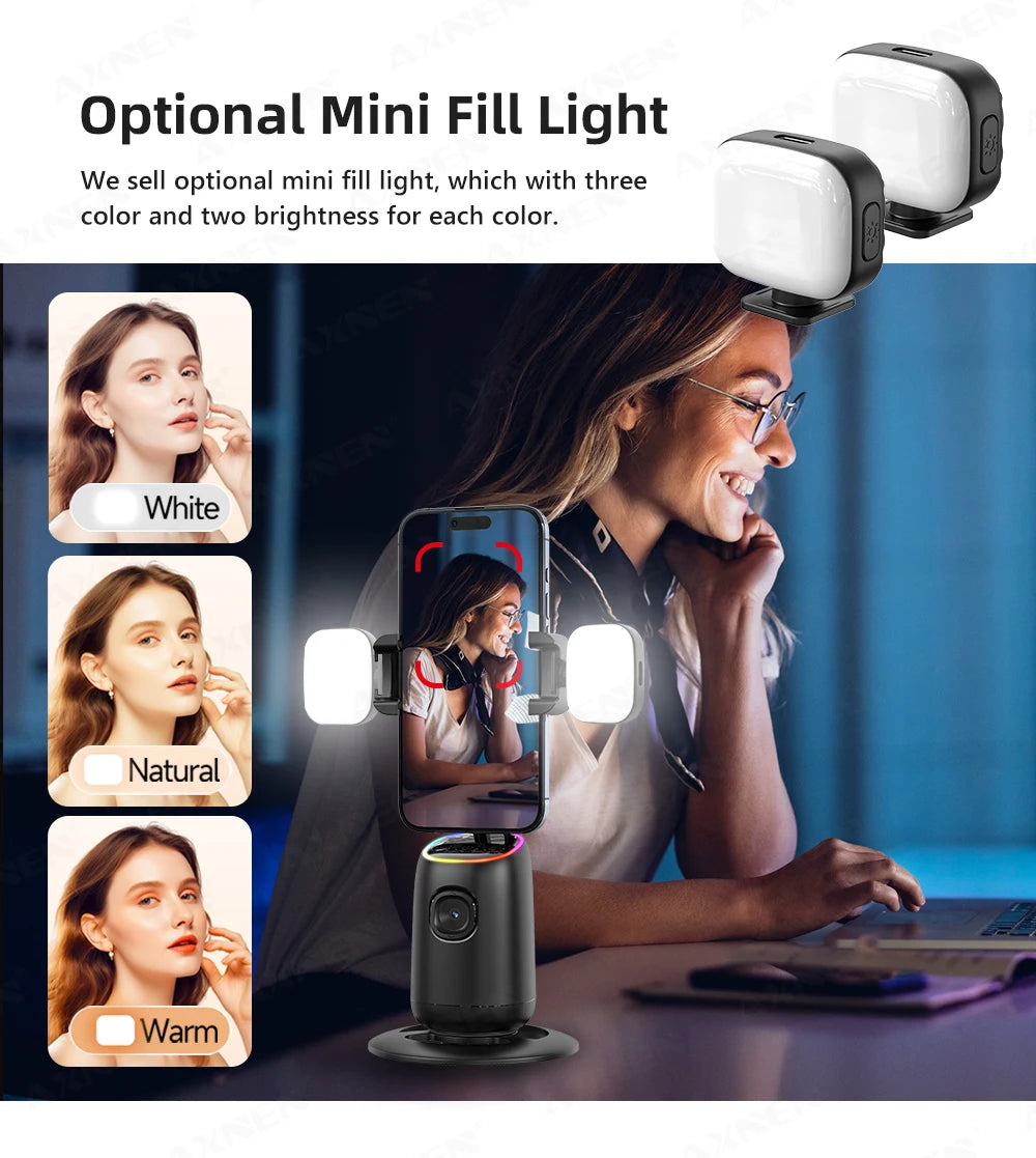 P05 AI Follow Gimbal 360 Rotation Face Tracking Stabilizer Filming Portable Desktop Cellphone Holder for Live/Photo