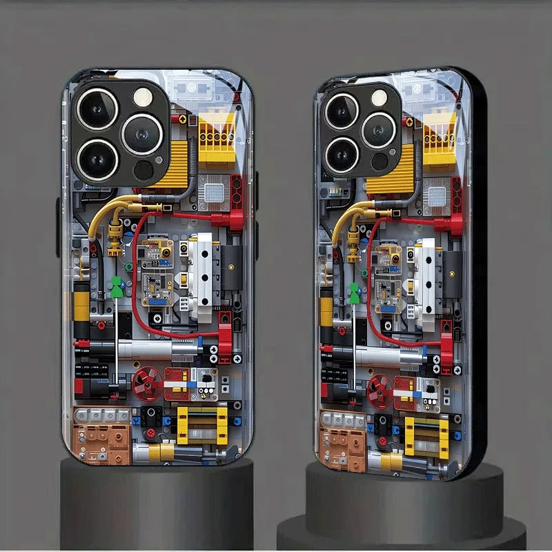 2D Imitation Circuit Board Tempered Glass Phone Case For iPhone 17 16 Pro Max 15 14 13 12 11 Pro Max Air 16E 7 8 Plus XR Cover