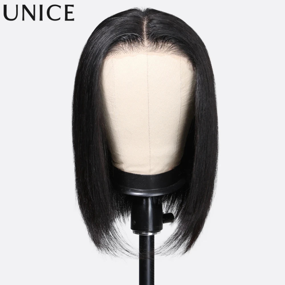 UNice Bye-Bye Knots 7x5 Lace Brown Piano Highlights Straight Bob Wig With Dark Roots Glueless Bob Wigs Human Hair Ready To Wear
