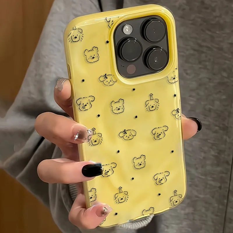 Cute Minimalist Full Puppies Soft Phone Case for iPhone 17 16 Pro Max 15 16 Pro 13 14 12 11 Pro Max Plus 16E 17Air Stylish Cover
