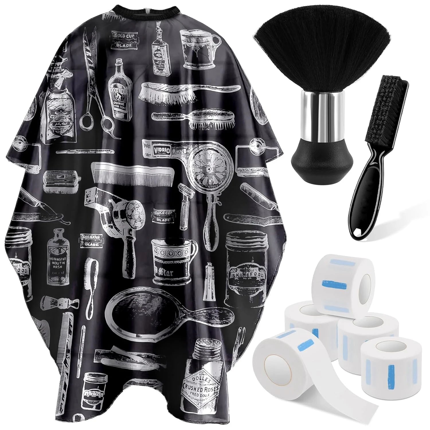 3/8pcsHair Cutting Barber Cape Set with Neck Duster Brush Barber Brush Professional Barber Accessories Salon Cleaning Supplies