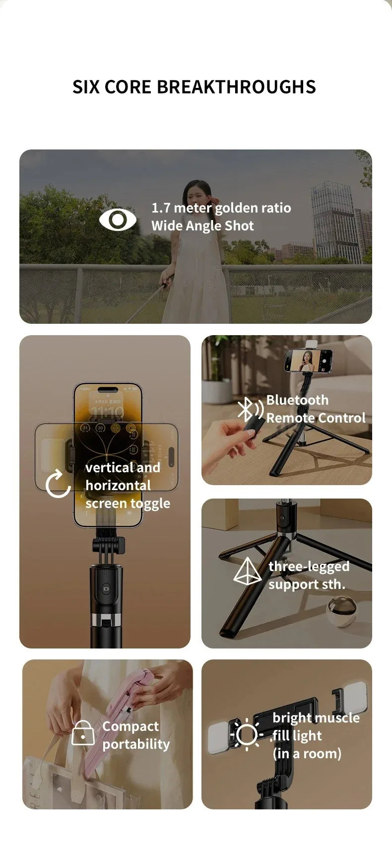 Selfie Stick 1700mm Ultra Long Stretch Portable Phone Holder Bluetooth Remote With Fill light Tripod Stand For Live Broadcas