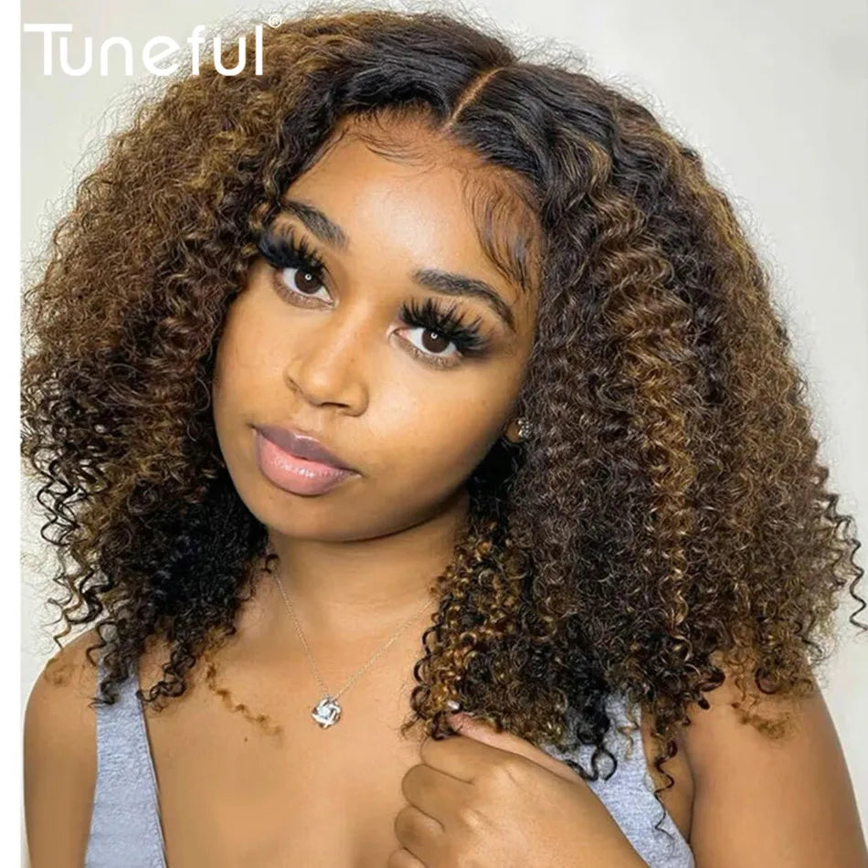Premium 10A 6x5 Glueless Lace Human Hair Wigs Ready To Wear And Go Short Curly Ombre Highlights Brown Blonde Ginger Colored Wigs