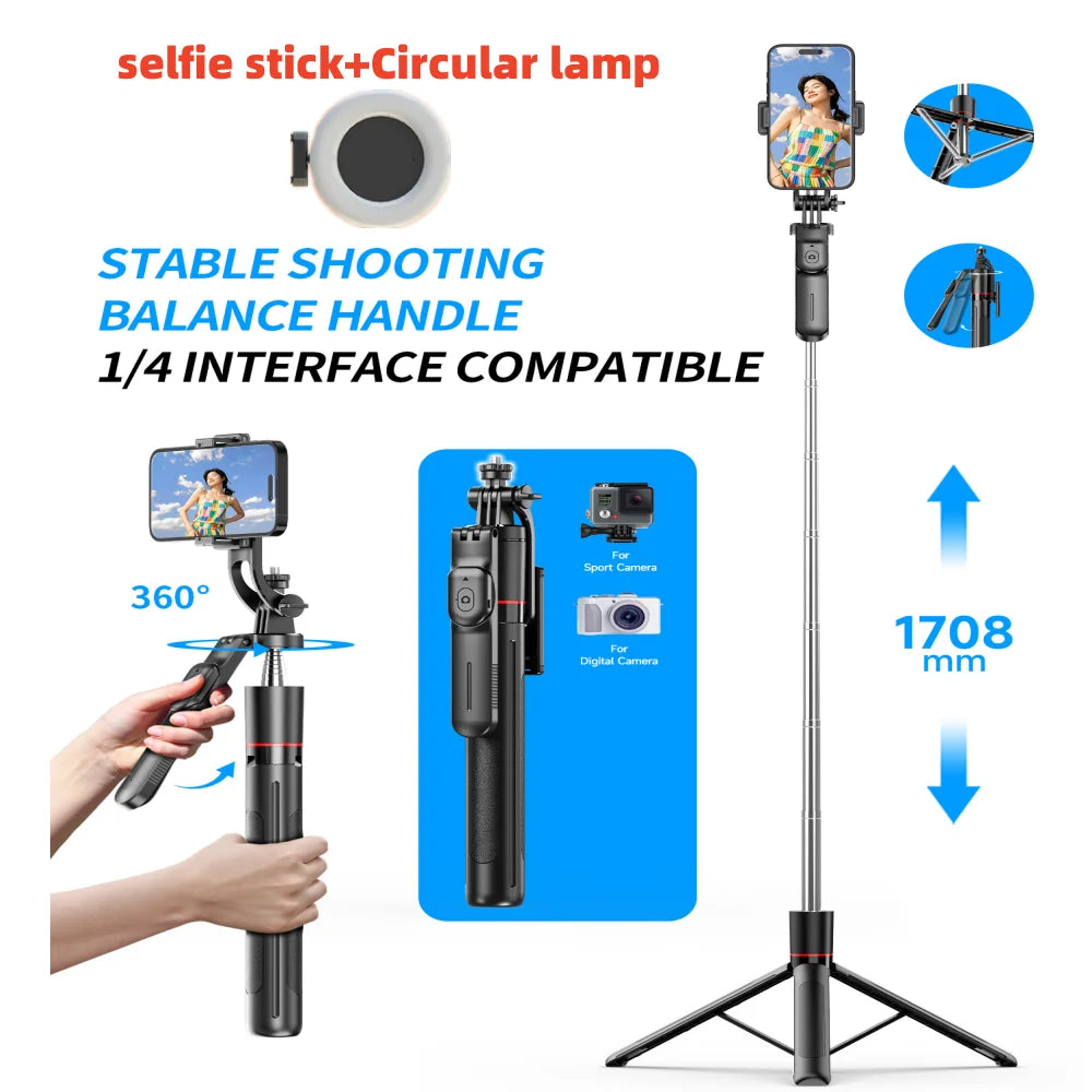 FANGTUOSI New 1.7M Wireless Selfie Stick Tripod Foldable Stand For Gopro Action Cameras Smartphones Balance Steady Shooting Live