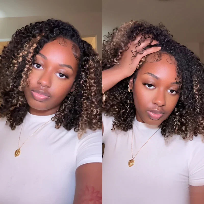 ISEE Hair 1B/30 Highlight Brown Kinky Curly Half Wigs 180 Density Human Hair Glueless Ready To Wear Human Hair Half Wigs