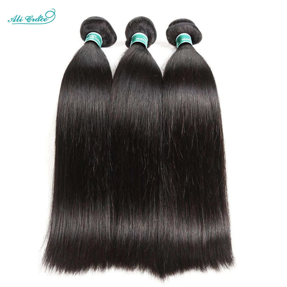 Ali Grace 5x5 Closure With Bundles Straight Hair 3 Bundle With Closure Brazilian Human Hair Weave Transparent Lace Closure 30 32