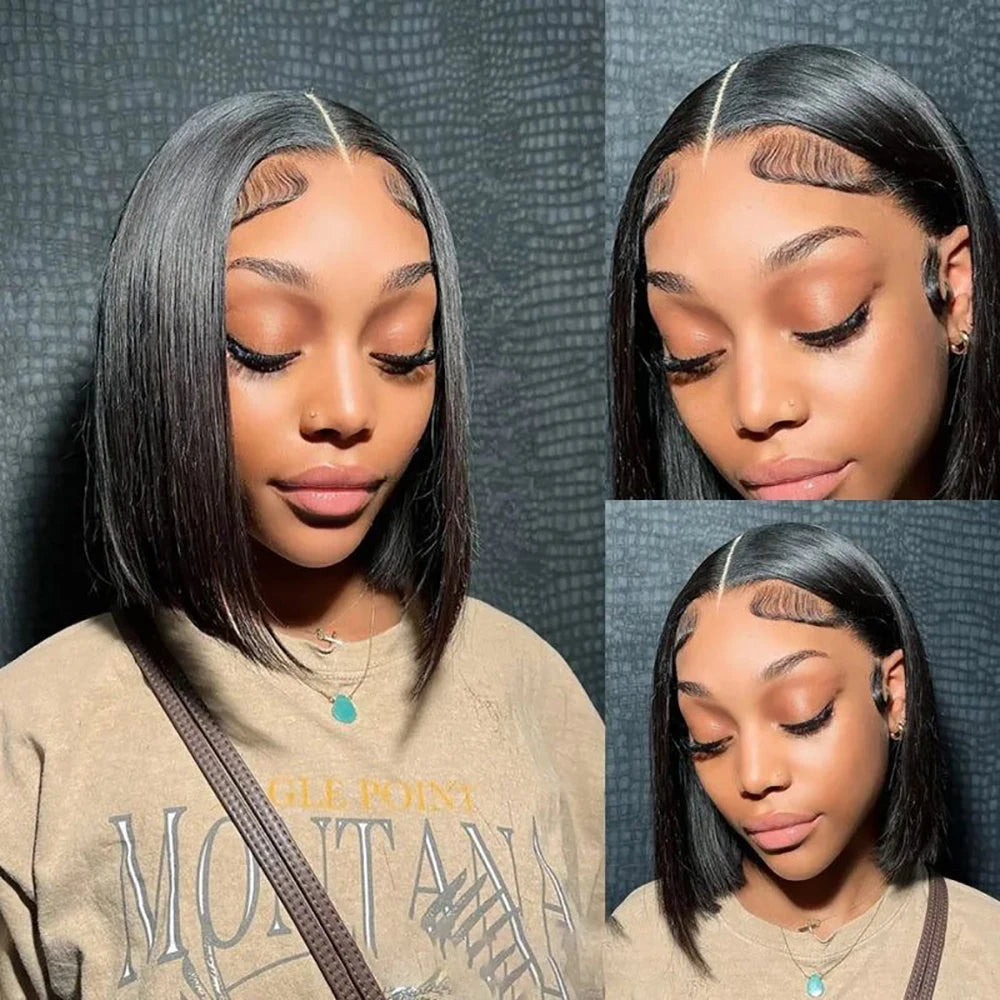 Premium Glueless Human Hair Wig 4x4 HD Lace Bob 12 Inch - Brazilian Straight Remy Hair