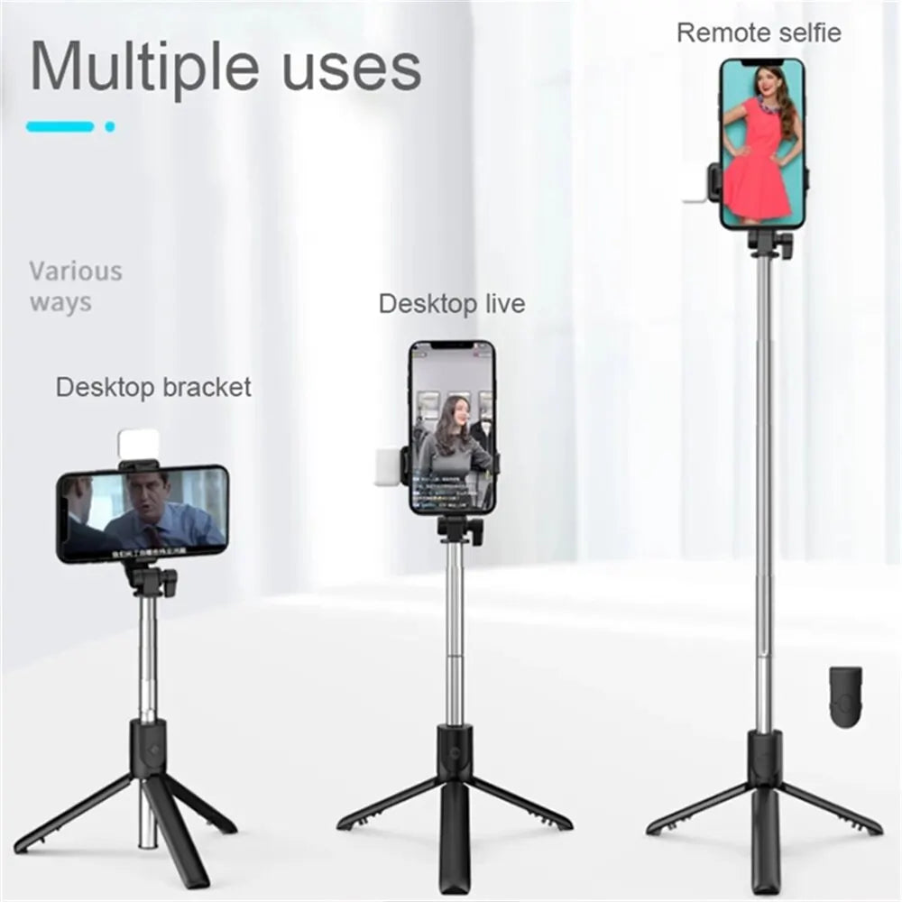 Portable Wireless Bluetooth Selfie Stick Tripod With LED Light Bluetooth Remote Foldable Tripod For Smartphone Video Live Holder