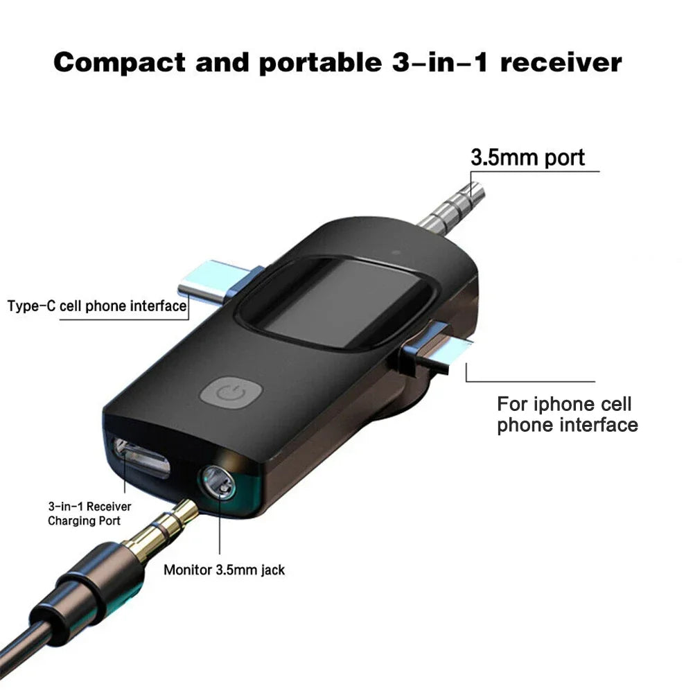 Basix Professional 4in1 Wireless Lavalier Microphone for iPhone Android 3.5mm for Live Recording Noise Cancelling Mini Microphon