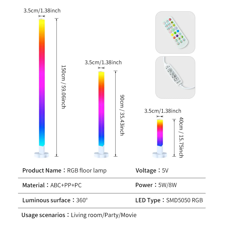 RGB LED Floor Lamp Remote & APP Control Music Sync Corner Lighting Modern Mood Lighting for Bedroom Living Room Gaming decor