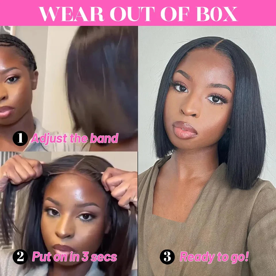 ISEE Hair 4x4 Wear Go Glueless Wigs Preplucked Straight Short Bob Prebleached Ready To Wear Wigs For Women PreCut Lace Wear Go